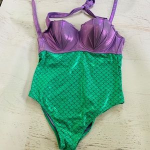 Disney  sexy little mermaid one piece swimsuit adult XL green/purple 